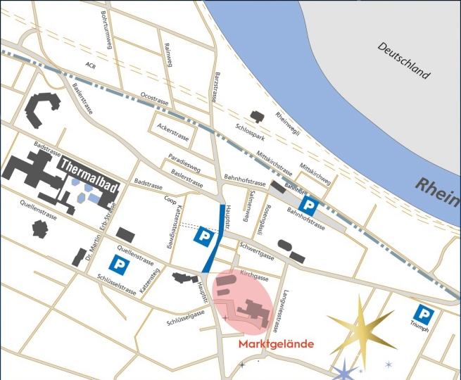 Parkiermöglichkeiten und Marktgelände im Flecken
